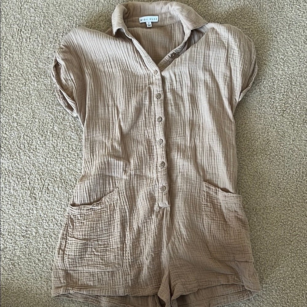 Beige Button-Up Jumpsuit